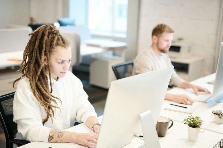 working in front of the computer