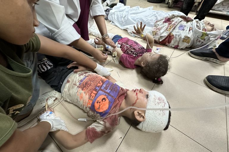 deir al-balah, gaza - august 1: (editors note: image depicts graphic content) injured palestinian children are taken to al-aqsa martyrs hospital for medical treatment following the israeli attack on the building, belonged to palestinian sad family at nuseirat refugee camp, in deir al-balah, gaza on august 1, 2024. ( abdallah f.s. alattar - anadolu agency )