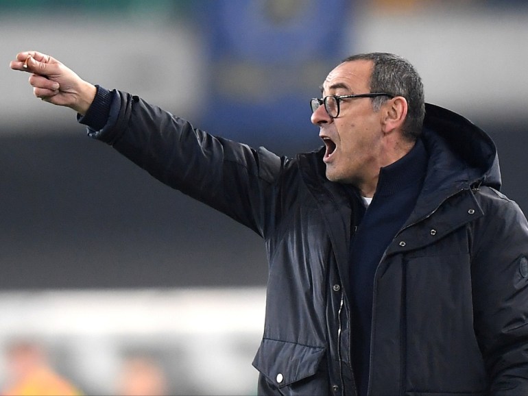 soccer football - serie a - hellas verona v juventus - stadio marc'antonio bentegodi, verona, italy - february 8, 2020 juventus coach maurizio sarri gestures reuters/alberto lingria