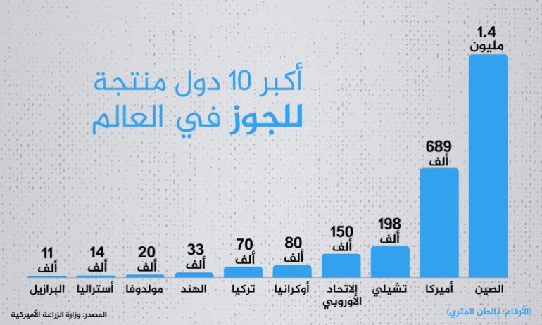 إنفوغراف أكبر 10 دول منتجة للجوز في العالم