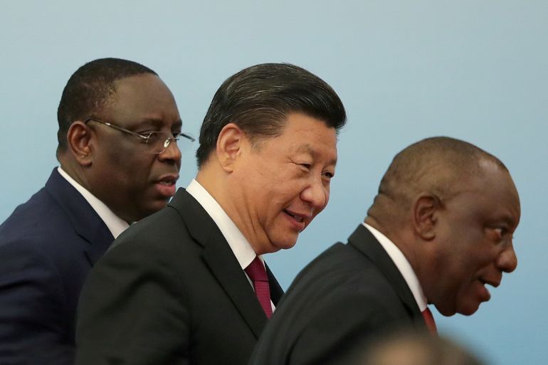 chinese president xi jinping with south africa's president cyril ramaphosa and senegal's president macky sall attend the 2018 beijing summit of forum on china-africa cooperation joint news conference at the great hall of the people in beijing, china september 4, 2018. lintao zhang/pool via reuters