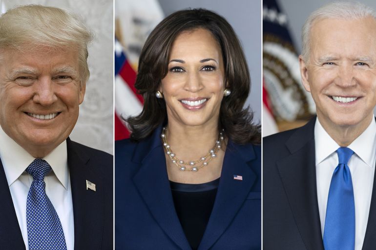 كومبو من اليمين joe biden kamala harris donald trump المصدر: official white house البيت الأبيض