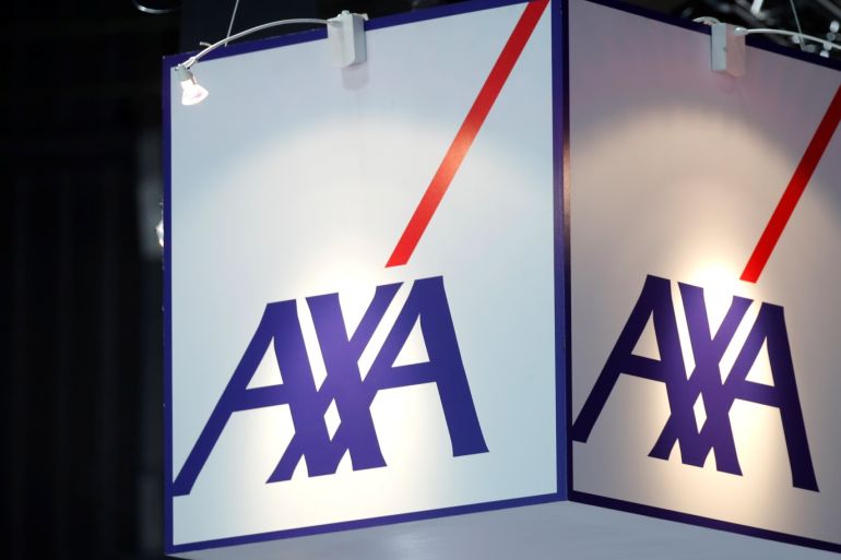 the logo of insurer axa is seen at the high profile startups and high tech leaders gathering, viva tech,in paris, france may 16, 2019. reuters/charles platiau