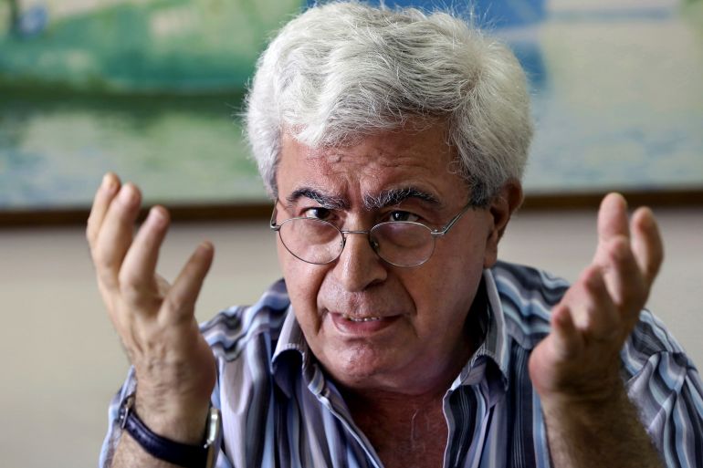 file - lebanese prominent writer and intellectual elias khoury speaks during an interview with the associated press at his office in the institute for palestine studies in beirut, lebanon, friday, aug. 8, 2014. (ap photo/bilal hussein, file)