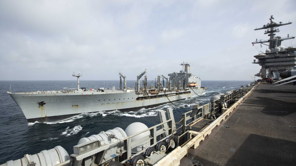 US Navy replenishment ship operating in Mideast was damaged in an incident, officials say