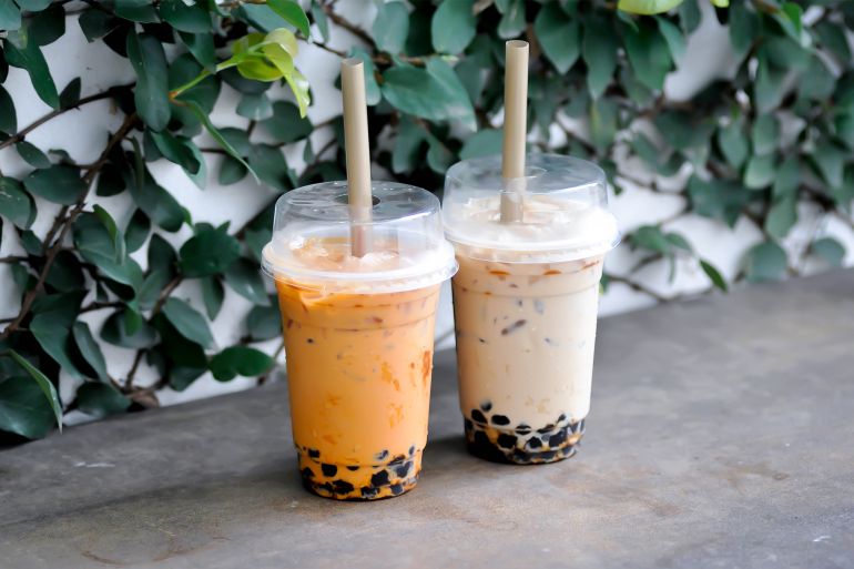 milk tea or thai tea or bubble tea , Thai milk tea and iced coffee