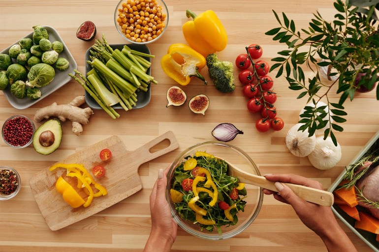 fresh vegetables on brown wooden table