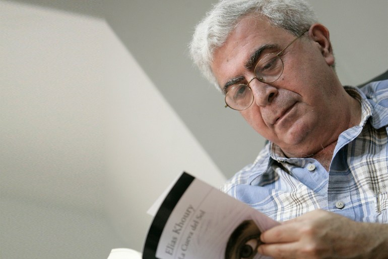 epa01780957 lebanese writer elias khoury presents the spanish-language version of his book 'the sun cave' in madrid, spain, 02 july 2009. the book is the first ever novel written in arabic language on the palestinian people's tragedy. khoury worked at a palestinian refugee camp for seven year. epa/javier lizon