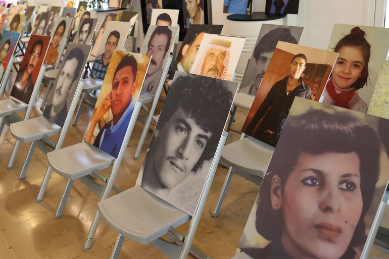 portraits of people forcibly disappeared in iraq, lebanon, syria, and yemen are displayed during an event organized by amnsety international and attended by their family members in beirut on august 30, 2023, marking the international day of the victims of enforced disappearances. (photo by anwar amro / afp) (photo by anwar amro/afp via getty images)