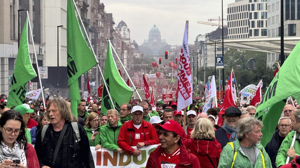 Autoworkers demonstrate in Brussels to protest layoff threats across the EU industrial base