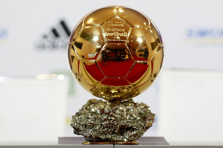 ada hegerberg press conference soccer football - ada hegerberg press conference - groupama ol training center, lyon, france - december 4, 2018 general view of the ballon d'or trophy before the press conference reuters/emmanuel foudrot