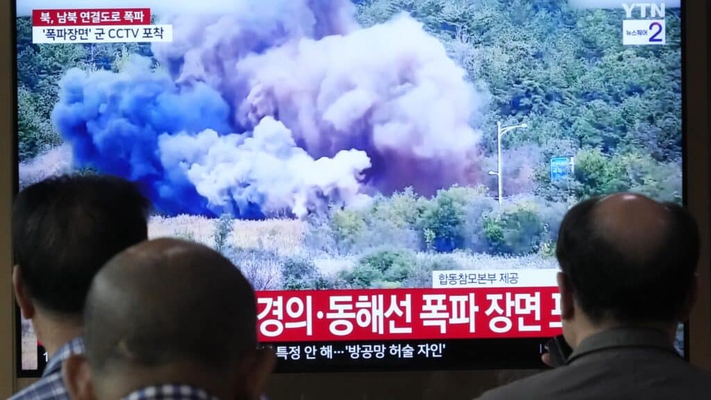 North Korea blows up parts of inter-Korean roads in a symbolic display of anger