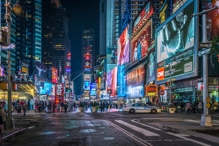 time square in new york city by night