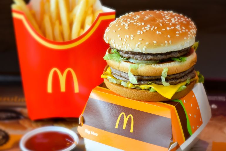 lopburi-thailand, 16 august 2023: big mac, double cheese hamburger set in the fast food store at mcdonald's lopburi branch in thailand