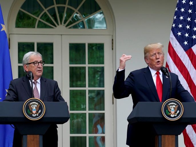 u.s. president donald trump and president of the european commission jean-claude juncker speak about trade relations in the rose garden of the white house in washington, u.s., july 25, 2018. reuters/joshua roberts