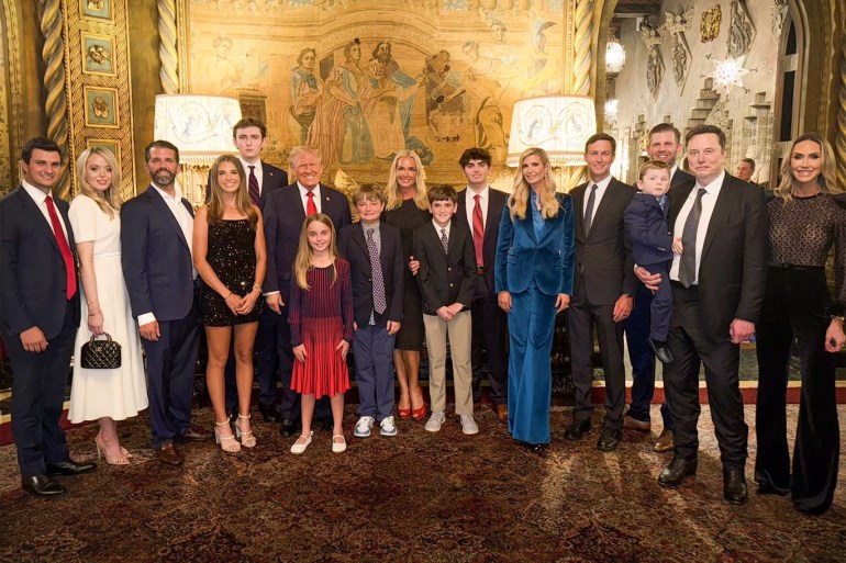 elon musk appeared in a trump family photo taken shortly after donald trump’s sweeping victory – but melania was absent (kaitrumpgolf/x)