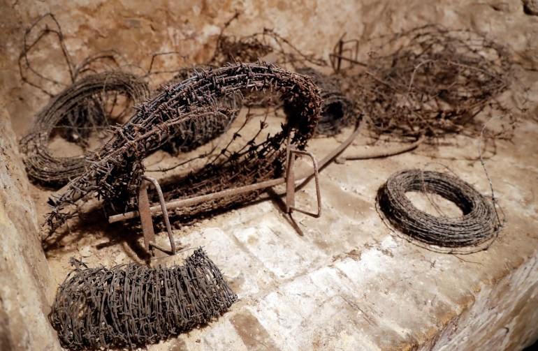 barbwire is pictured at the entrance to the museum of the original escape tunnel from west berlin to east berlin at brunnenstrasse, discovered by former communist east germany's stasi secret police in february 1971, during its presentation to the public in berlin, germany, november 7, 2019. on november 9th germany will mark the 30th anniversary of the fall of the berlin wall (berliner mauer) in 1989. reuters/fabrizio bensch