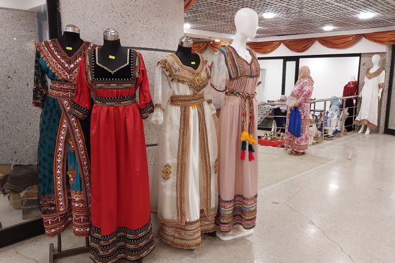 Alger, Algeria - 16 of July 2024. The row of colourful Berber ladies dresses at the traditional market, in the city centre