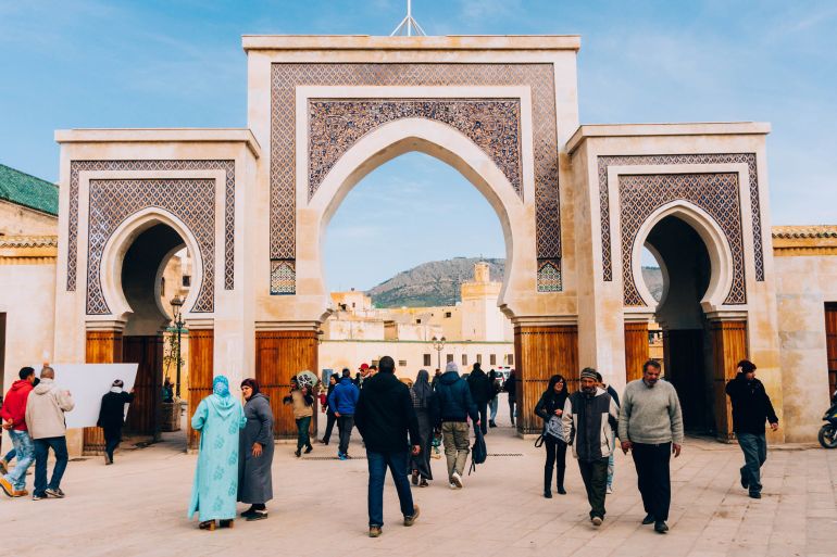 Morocco, Casablanca- February 10, 2015: People walking to the entrance in beautiful Casablanca, Morocco.