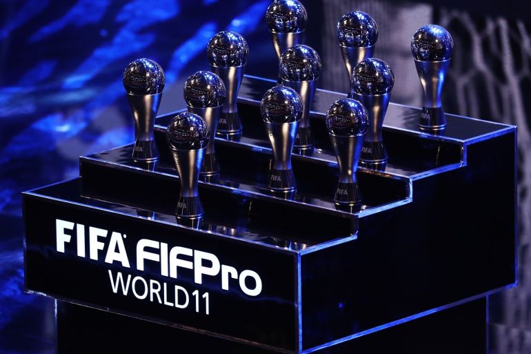 LONDON, ENGLAND - OCTOBER 23: The Fifa FifPro World XI trophy's during The Best FIFA Football Awards Show on October 23, 2017 in London, England. (Photo by Bryn Lennon/Getty Images)