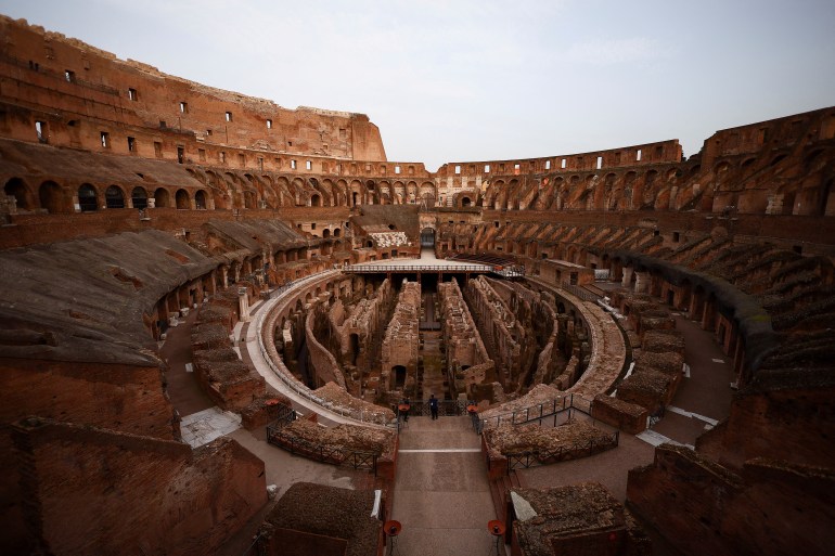 A general view of the Colosseum, ahead of Pope Francis is expected to preside over the Via Crucis (Way of the Cross) procession during Good Friday celebrations, in Rome, Italy March 29, 2024. It was later announced that Pope Francis will not attend the procession to protect his health. REUTERS/Guglielmo Mangiapane REFILE - CORRECTING AND ADDING INFORMATION FROM "ON THE DAY POPE FRANCIS PRESIDES" TO "ON THE DAY POPE FRANCIS IS EXPECTED TO PRESIDE