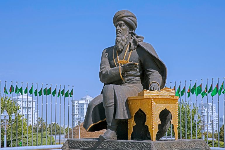 Statue of Magtymguly Pyragy / Mahtumkulu Firaki, Turkmen spiritual leader and philosophical poet, Ashgabat, Turkmenistan. (Photo by: Marica van der Meer/Arterra/Universal Images Group via Getty Images)