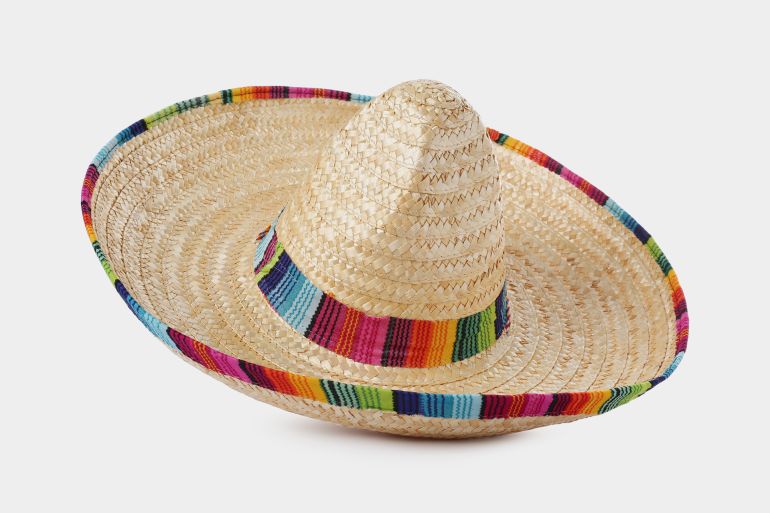 One Mexican sombrero hat isolated on white