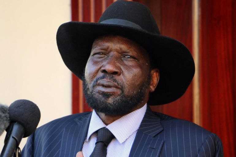 South Sudan President Salva Kiir addresses members of the media after taking a tour around the capital Juba, South Sudan, October 12, 2016. Picture taken October 12, 2016. REUTERS/Jok Solomon FOR EDITORIAL USE ONLY. NO RESALES. NO ARCHIVES.