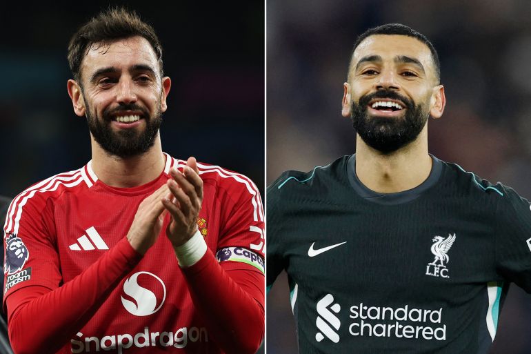 كومبو لمحمد صلاح لاعب ليفربول وبرونو فيرنانديز لاعب مانشستر يونايتد