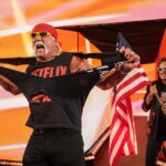 INGLEWOOD, CALIFORNIA - JANUARY 06: Hulk Hogan with Jimmy Hart along side address the crowd during RAW at Intuit Dome on Janu ary 6, 2025 in Inglewood, California. (Photo by WWE/Getty Images)